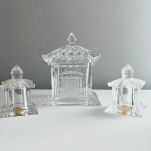 Pagoda Collection - Pagoda Crystal Candy / Sugar Jar with Salt & Pepper Shakers